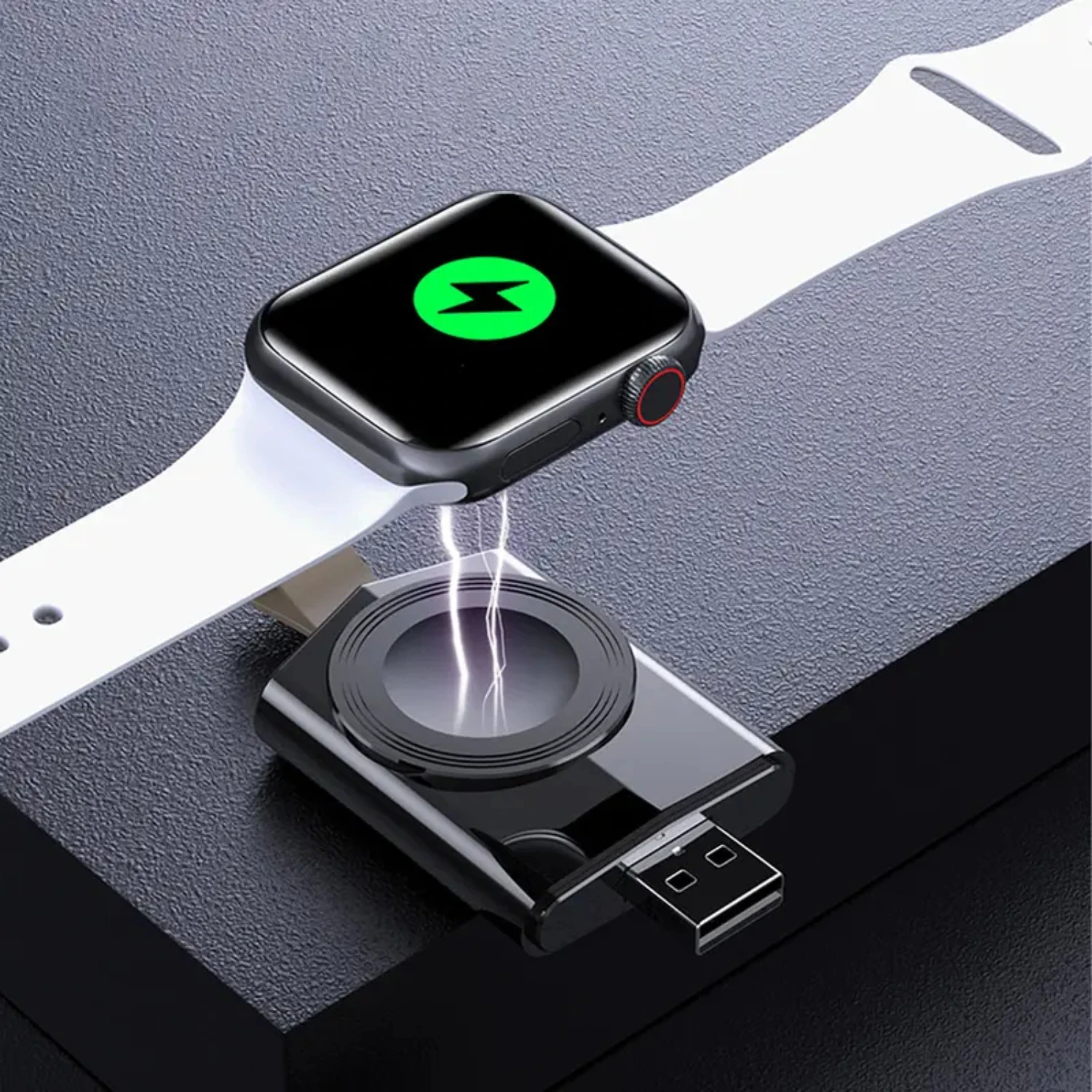 

Effortless On-the-Go Charging with Convenient and Compact White Portable Wireless Smartwatch Charger - USB Charging Device for W
