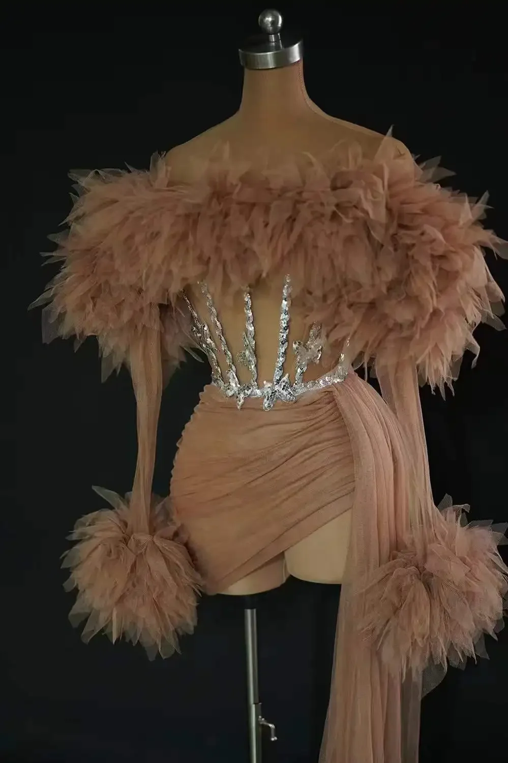 Costume da ballo in rete con volant Set di abiti da donna cheerleader 2 pezzi Rosa rossa Mardi Gras Festival Party Show Stage Wear Fotografia