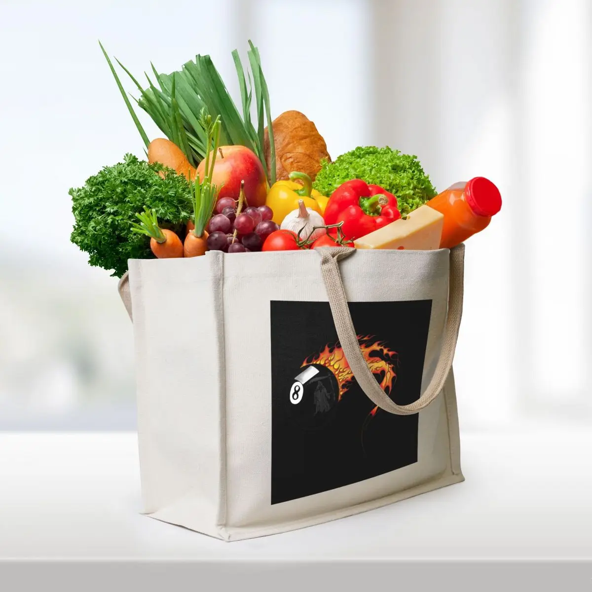 Flaming 8 ball Tote Bag tote bag university hand bag Portable shopping reusable shopping