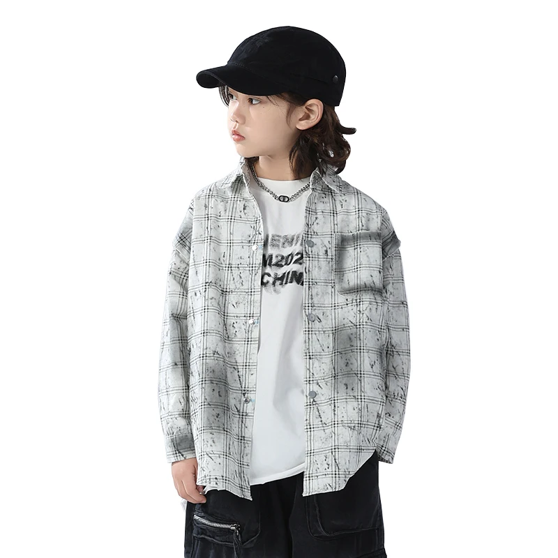 

Children Autumn Long Sleeve Distressed Plaid Shirt for Teens Boys Fashion Tops Kids Spring Clothing Cotton Jacket Blouse Outfit