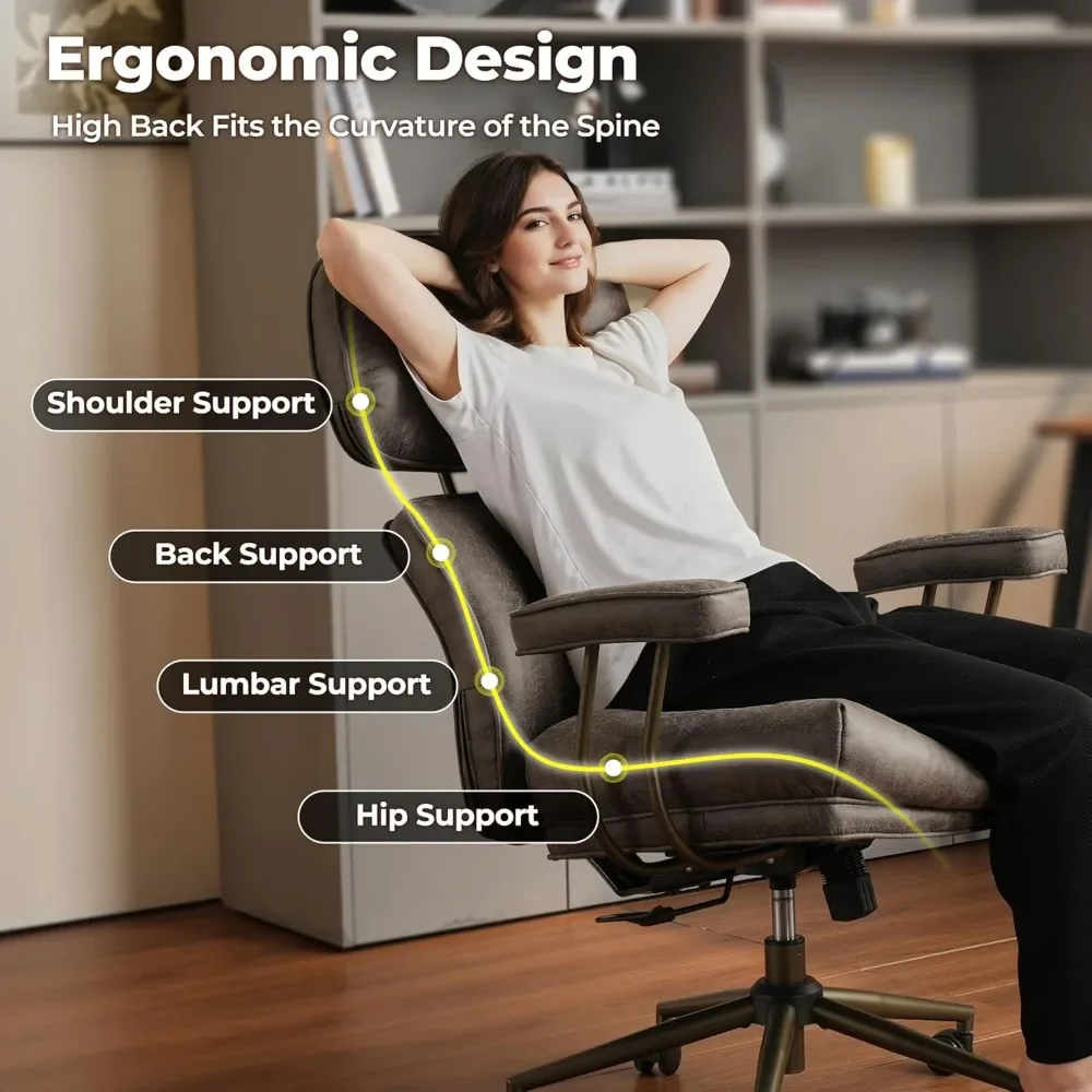 

Home Office Chair – Mid-Century Modern Faux Suede Leather with Lumbar Support, High-Back Ergonomic Swivel Rolling Chair