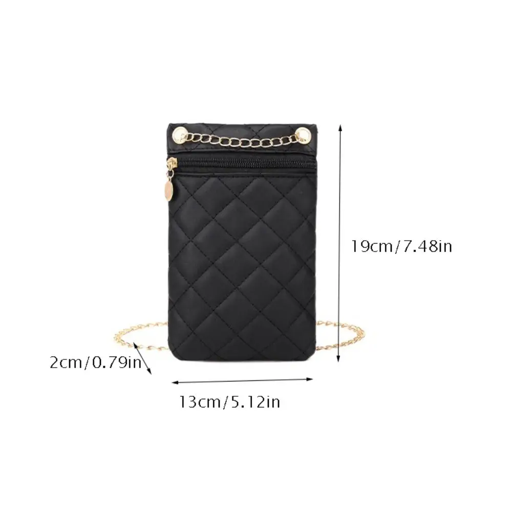 Bolso de teléfono con cadena de celosía rómbica, monedero de cuero PU con cremallera Simple, bolso cruzado de cuero PU, bolso de maquillaje para teléfono móvil para mujer