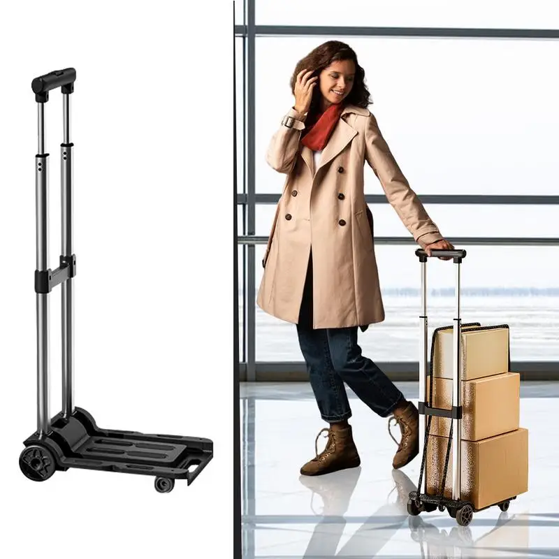 Folding Luggage Cart Compact Trolley Hand Truck 4 Wheels Hand Truck With Adjustable Handle Multifunctional Utility Cart For