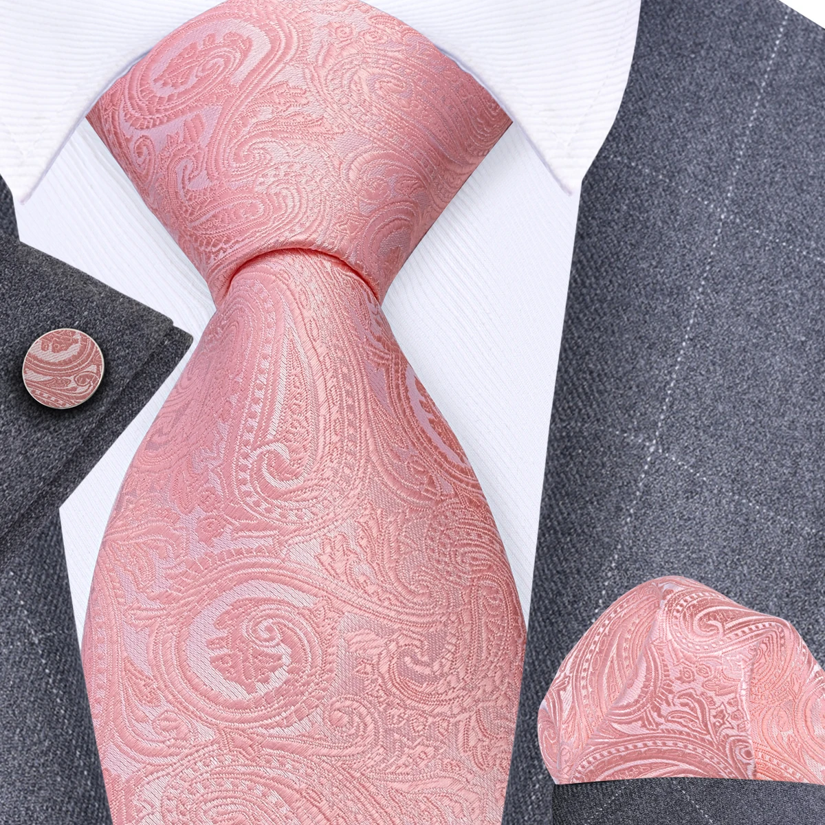 GUSLESON 8cm Blue Black Pink Men Ties Pocket Square Cufflinks Set Paisley Silk Necktie Wedding Business Gift Tie Accessories