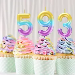 Rainbow Number Candle Happy Birthday 3D Number Candle Suitable For Birthday Cake Party Decoration Wedding Anniversary