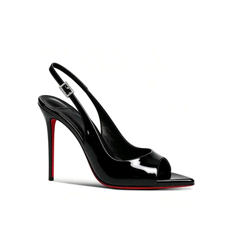 New slim and sexy black fish mouth high-heeled shoes with empty back and pointed toe high-heeled sandals for women