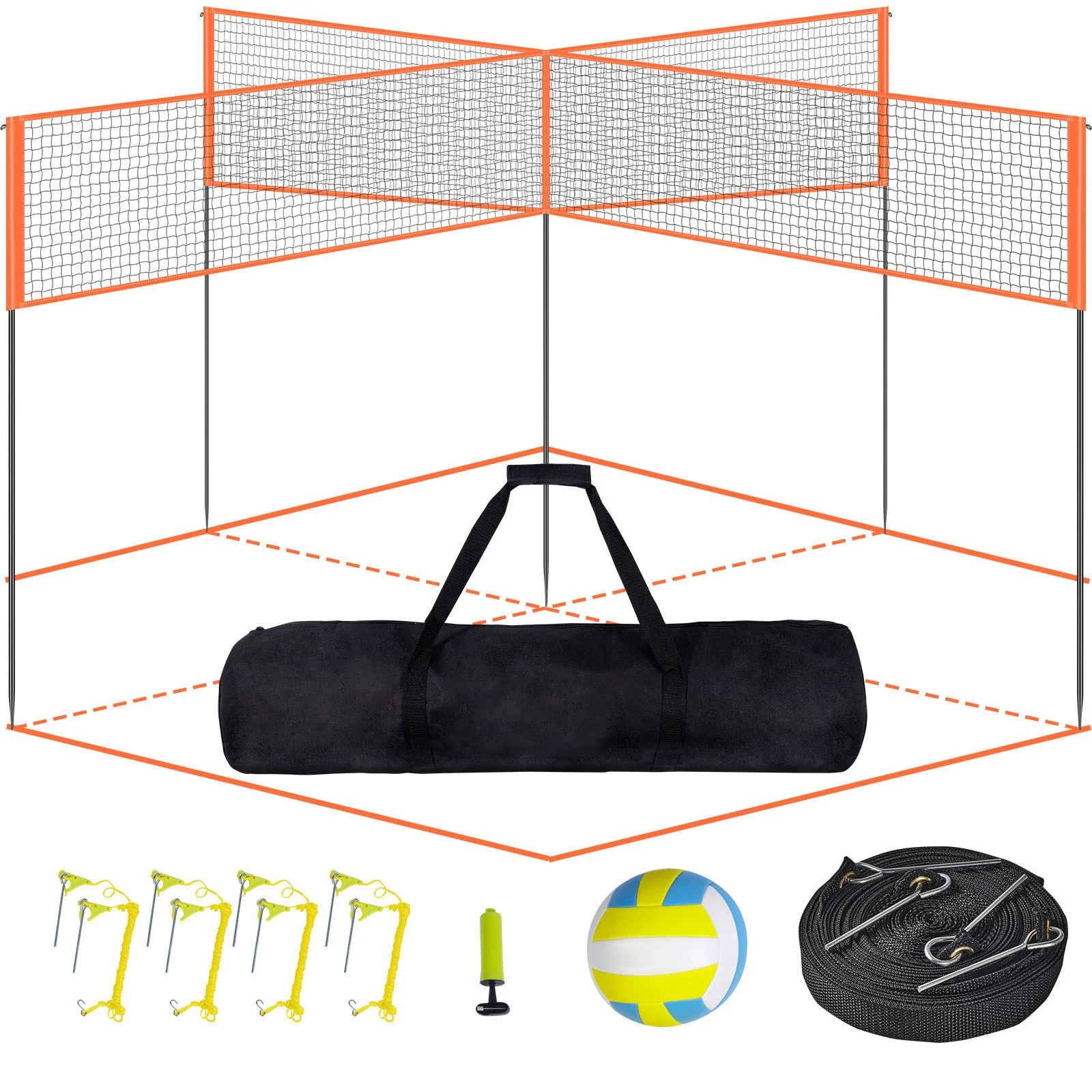Kids Outdoor Volleyball Net - SucceBuy 4-Way Volleyball Net 14 x