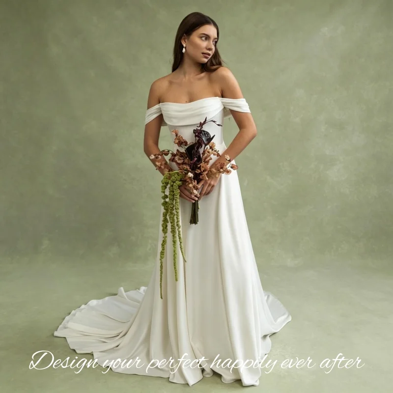 Modern Satin Wedding Dress A Line Off Shoulder Bow Detail Bridal Gown Vestidos De Novia Customized