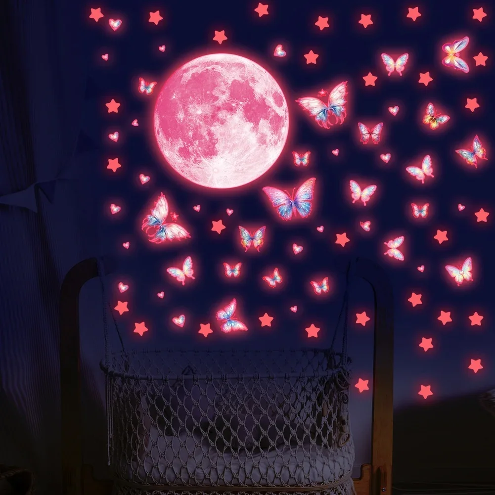 As Shown Glow Wall Stickers Child Friendly Glow Stickers Wall Sticker Star Butterfly Decal Absorbs Light 10-20min