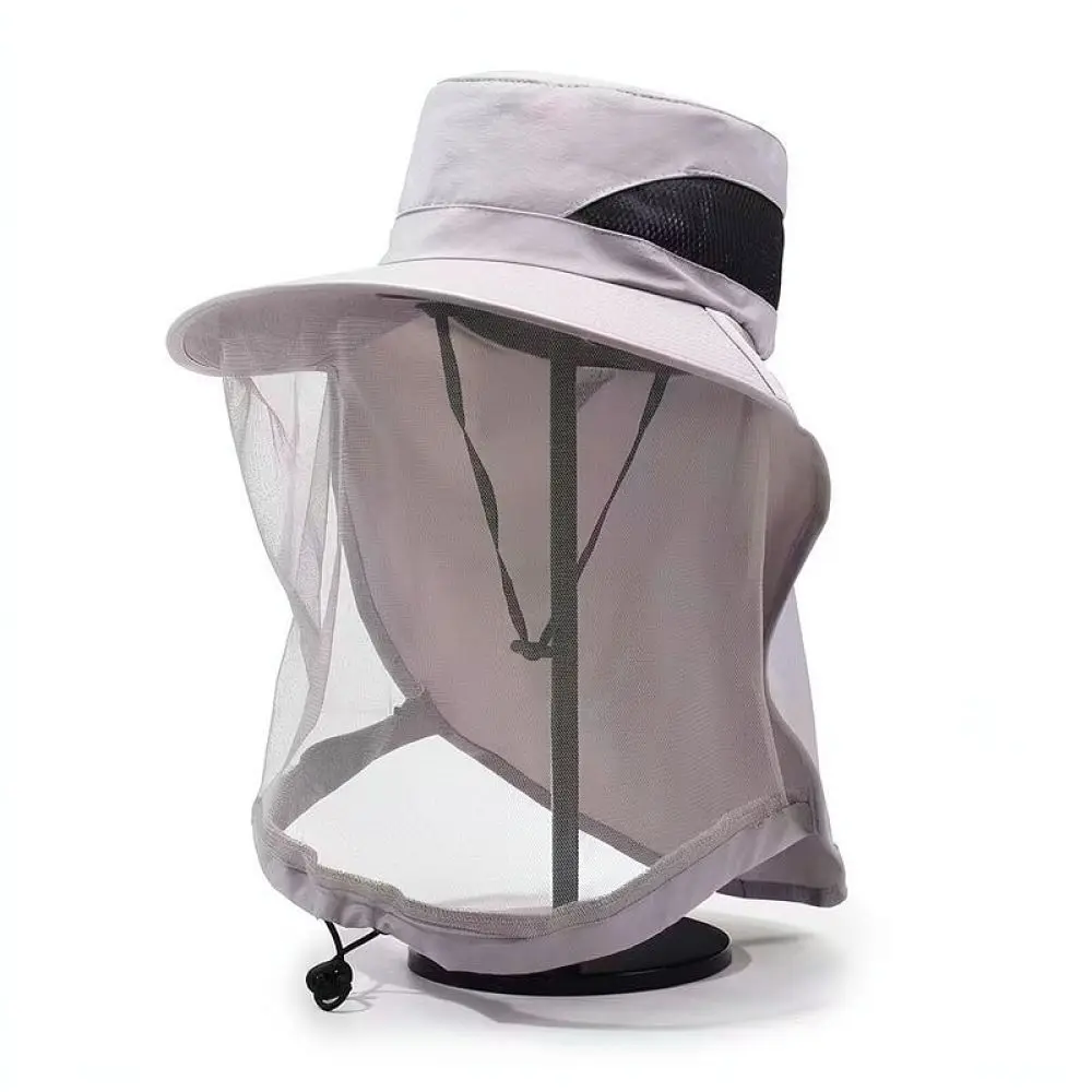 Wide Brim Fishing Cap Outdoor Sunshade Hat With Mesh Face Veil Protection For Hiking Camping Gardening Breathable Unisex