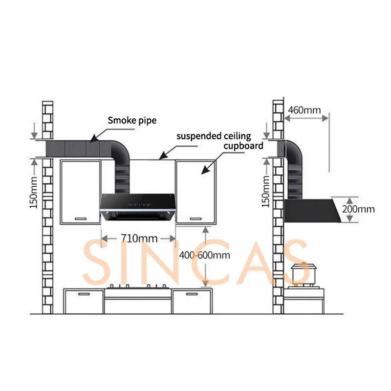 Campanas de succión de cocina con fuerte fuerza de succión, cocina casera, cocina de 150-200W, cocina de escape de succión superior, electrodoméstico principal, vidrio templado