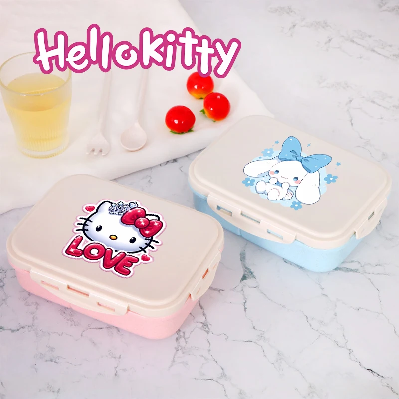Sanrio Hello Kitty 3 Grids Lunch Box for Kids New Kawaii Bento Cases Student School Picnic Food Stor...