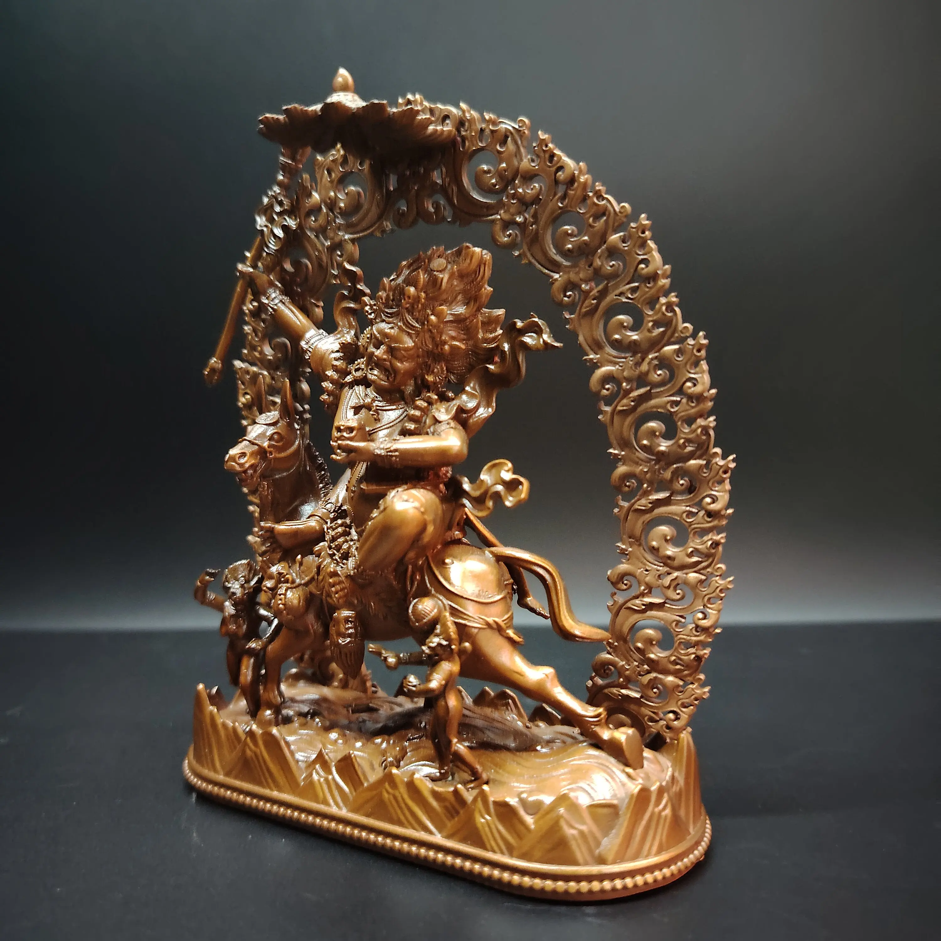 Tibetan Pure Copper Vajrayana Palden Lhamo Protector Goddess Statue 12cm Altar Home Desktop Car Blessing