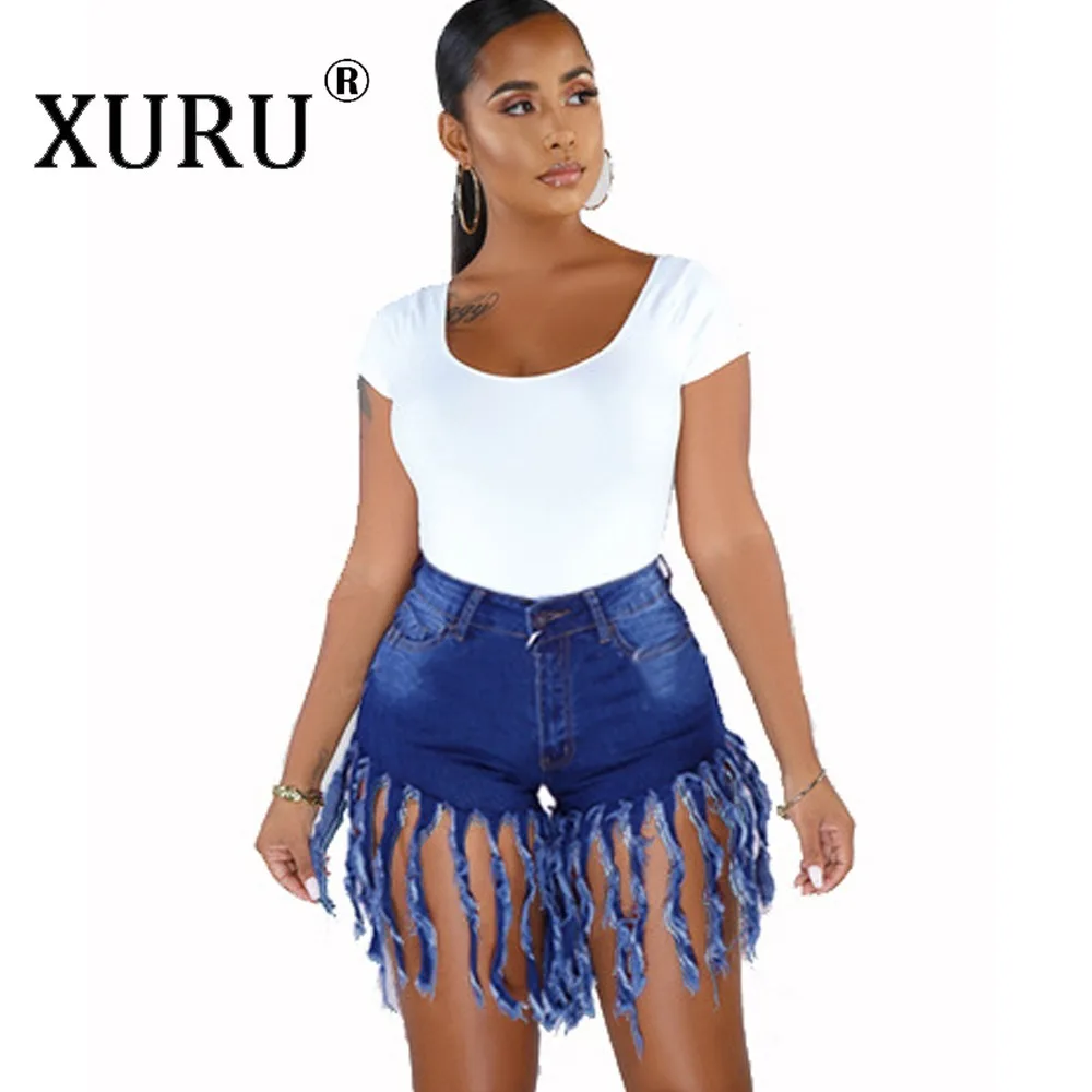 

XURU- European and American Trendy Jeans for Women, Tassel Denim Shorts