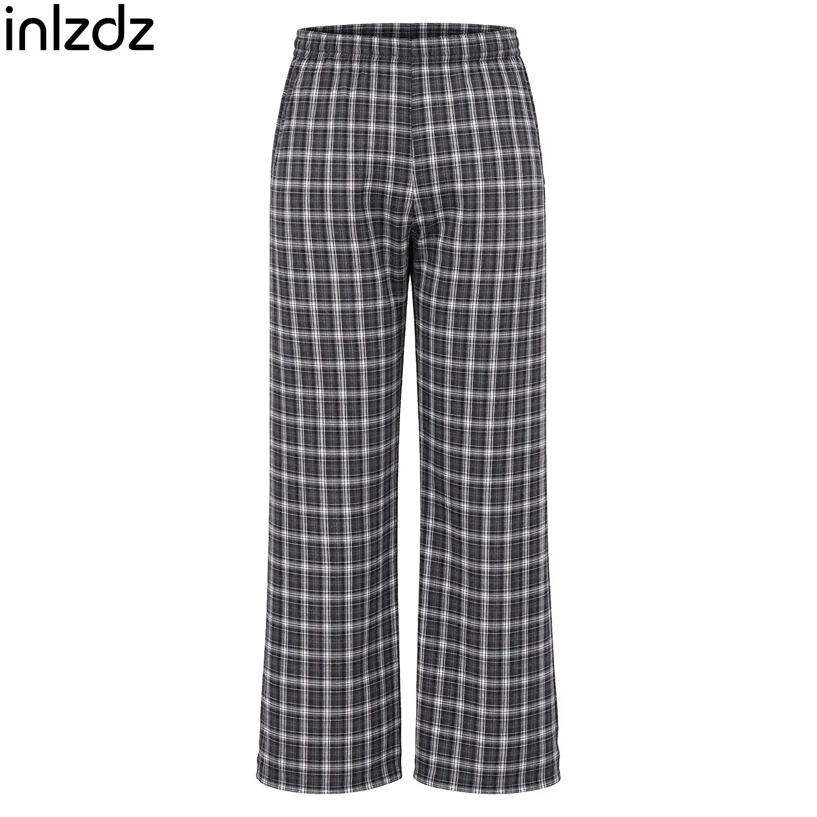 Men Adaptive Plaid Pants Elastic Waistband Tear Away Side Press Buttons Trousers with Pockets for Special Needs People Clothing