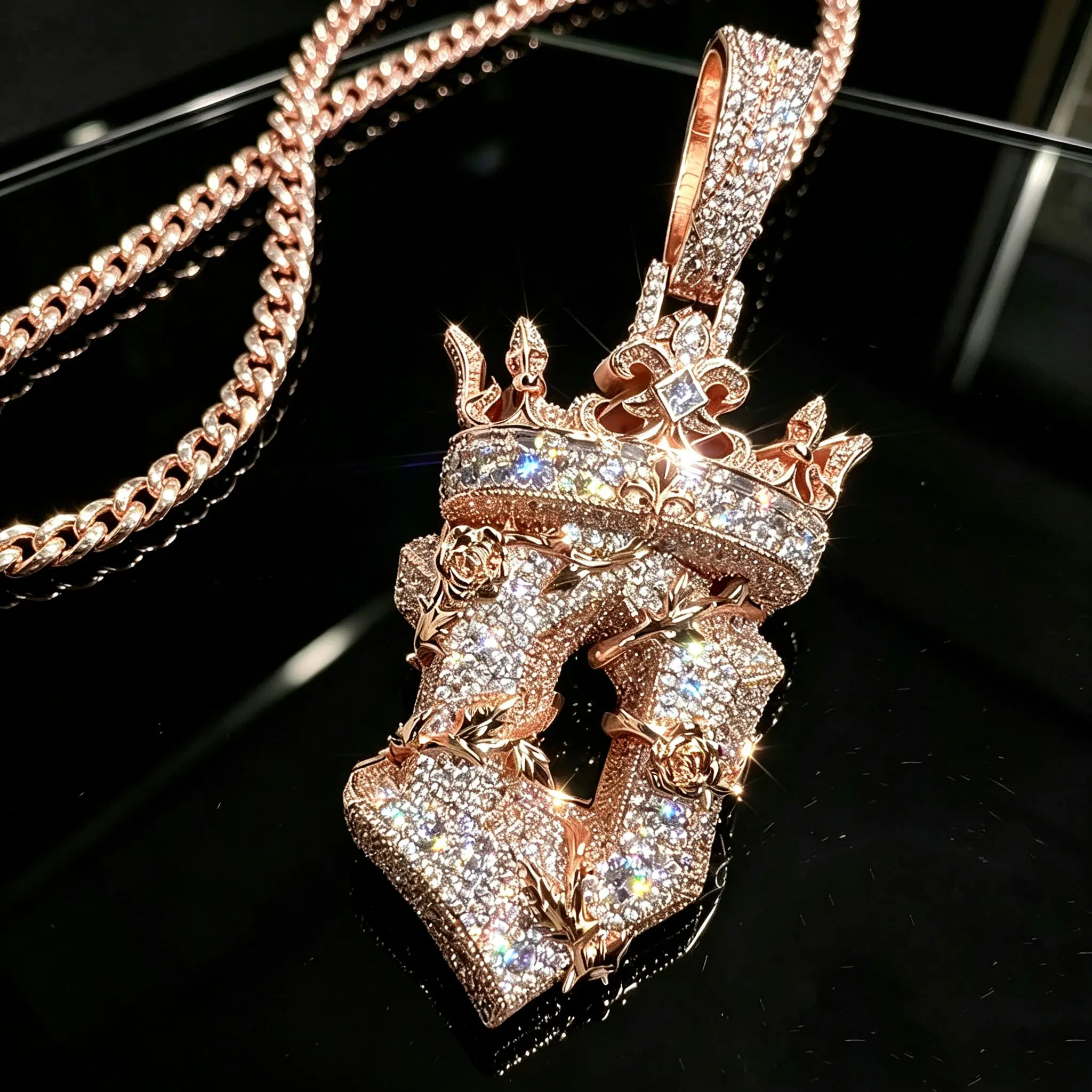 LYEE CYEE Two Tone Letter Pendant with Crown and Rose Pendant Necklace, Luxurious Hip-Hop Style Jewelry That Can Be Paired with Cuban Chain Street Party Decorations, Valentine's Day/Commemorative Gifts, Birthday Gifts, the Best Gift for Boyfriends