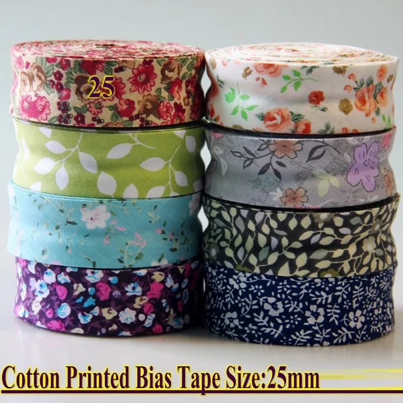 Single Fold Cotton bias tape, bias binding for table cloth, quilt, craft sewing, floral printing, 25mm(1 \