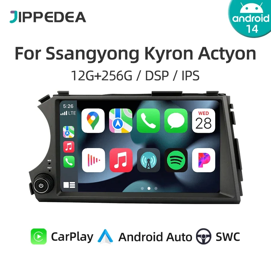 Android 14.0 Car Multimedia Player CarPlay 4G WiFi GPS Navigation Bluetooth RDS Car Radio For Ssangyong Kyron Actyon 2005-2011