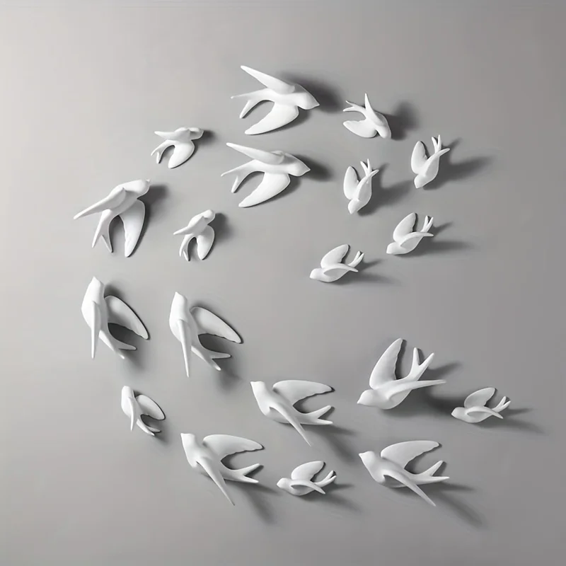 3D White Ceramic Swallow Wall Hanging Ornament Flying Bird Wall Sculpture Nordic Home Living Room Wall Decor