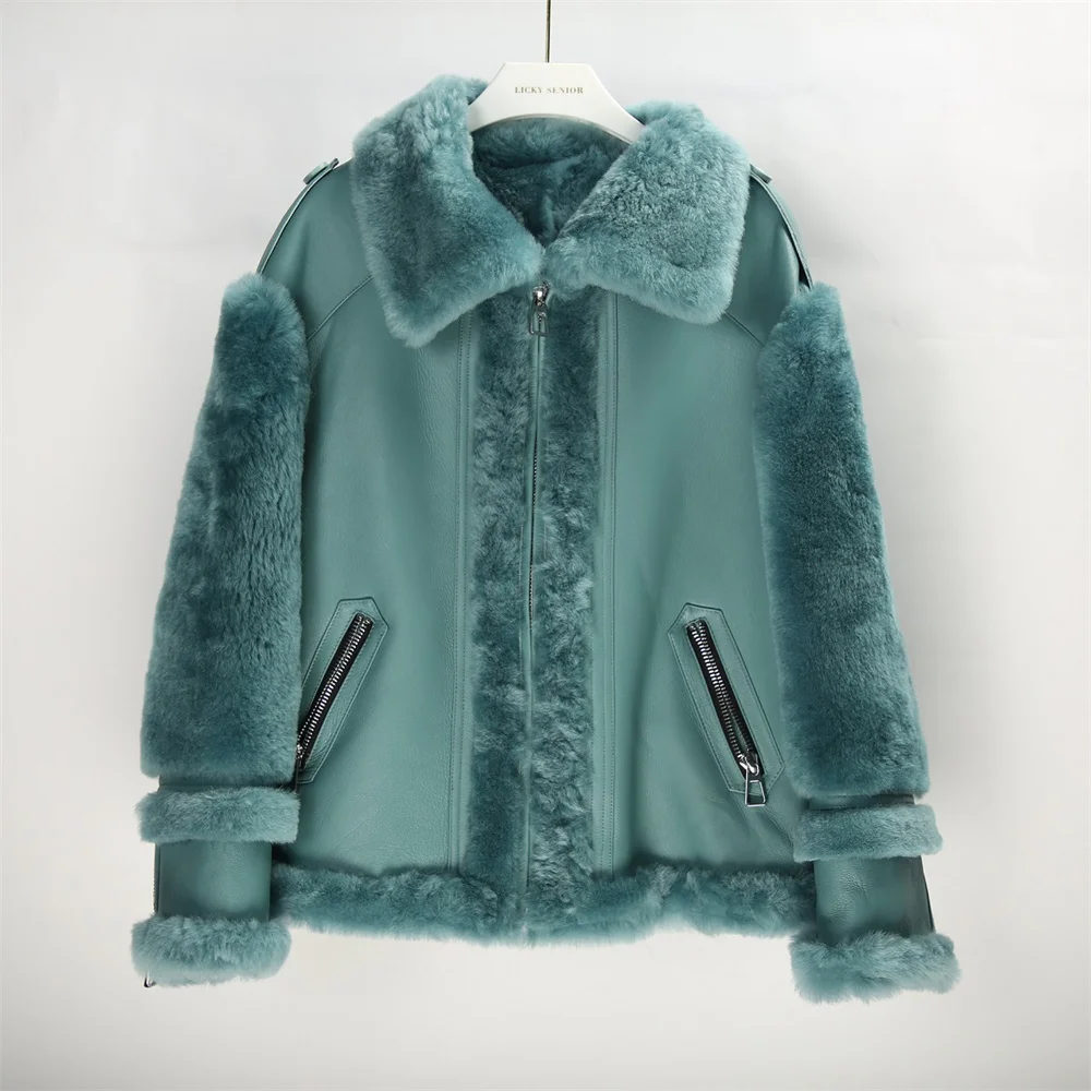 

2023 New Green Female Warm Winter Merino Sheep Fur Coat Daily Office Women Real Fur Jacket Natural Fur Clothes