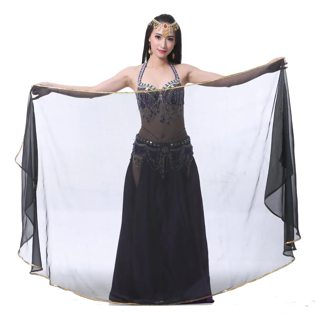 

Lightweight Semicircle Polyester Chiffon Hand Scarf Belly Dance Costume Accessories Outfit Hip Scarf Sequin Trim Shawls Veils