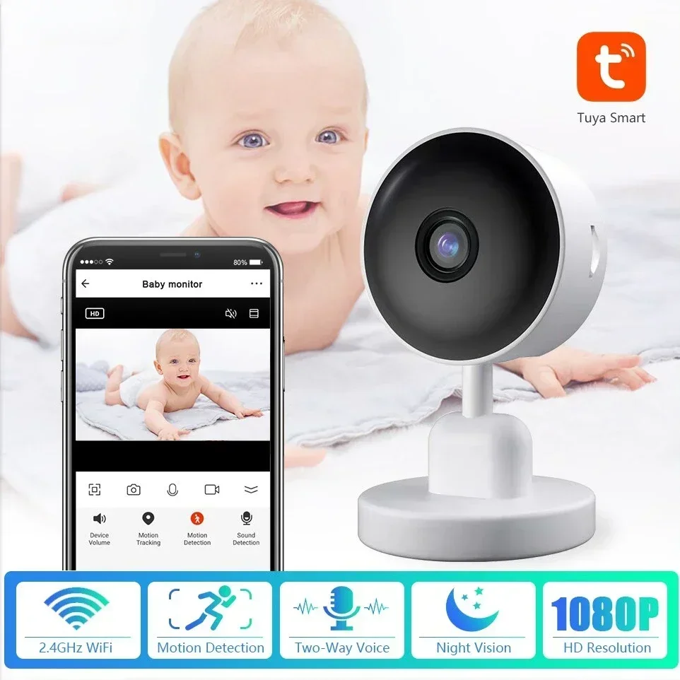 Tuya kamera bezprzewodowa Mini niania elektroniczna Baby Monitor inteligentne życie w domu dwukierunkowe wykrywanie ruchu widzenie nocne z wykorzystaniem podczerwieni kamery IP