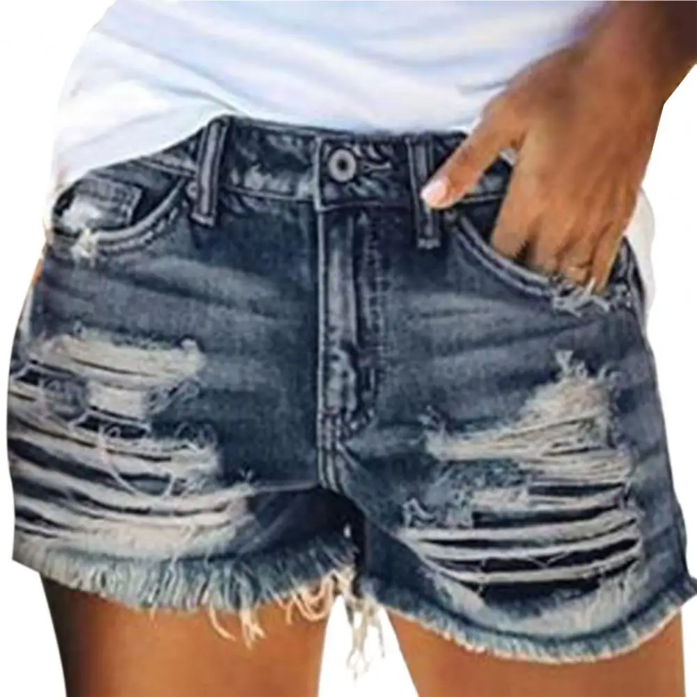 Womens Pocket Jean Short High Waist Short Lady Denim Shorts Female Hole Bottom Casual Slim Tassel Button Jeans Shorts 2022 шорты