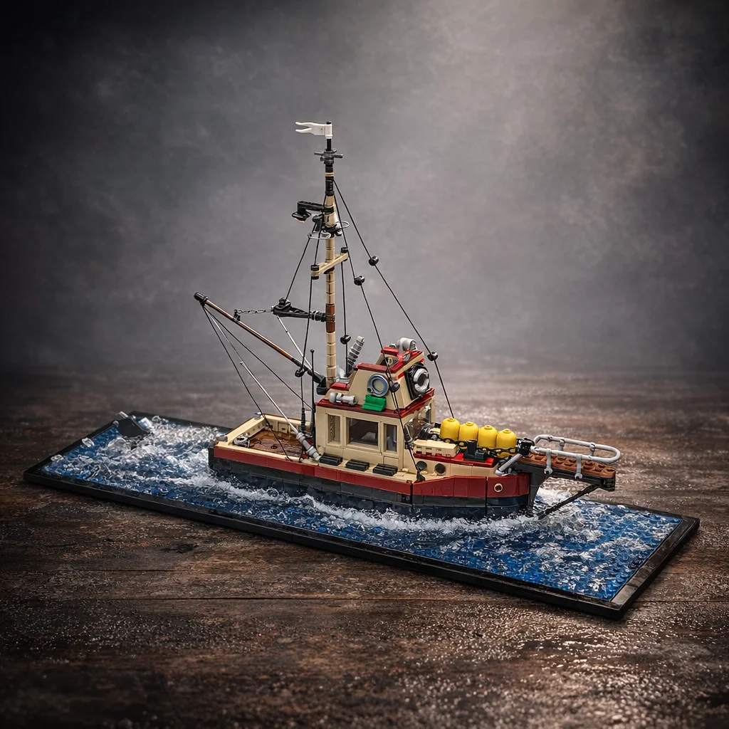 

MOC Tugboat Building Blocks, DIY Kit, Creative Model with Ocean Base, Compatible with Bricks, Unique Toy for Adults & Kids