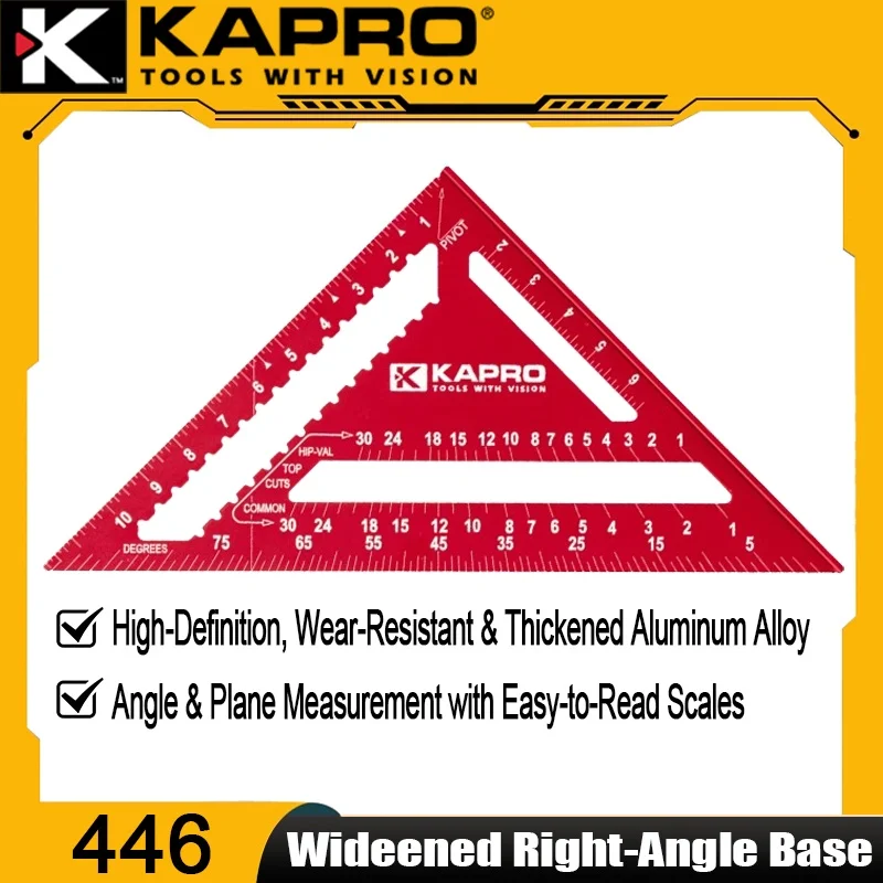 KAPRO New Aluminum Alloy Triangle Ruler Square Multi-Angle Woodworking Marking & Angle Measuring Tool Model 446