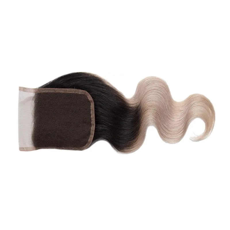 프리미엄 1b/라이트 그레이 4x4 레이스 클로저 인모 바디 웨이브 8-20인치 부드럽고 탄력 있는 부드러운 실키 브라질리언 버진 레미 고품질