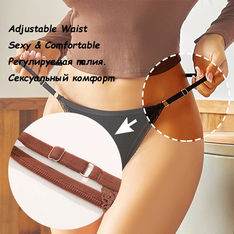 3Pcs G-String Cotton Lace Women Thongs Lingerie Low Rise Panties Adjustable Wai… - Image 5