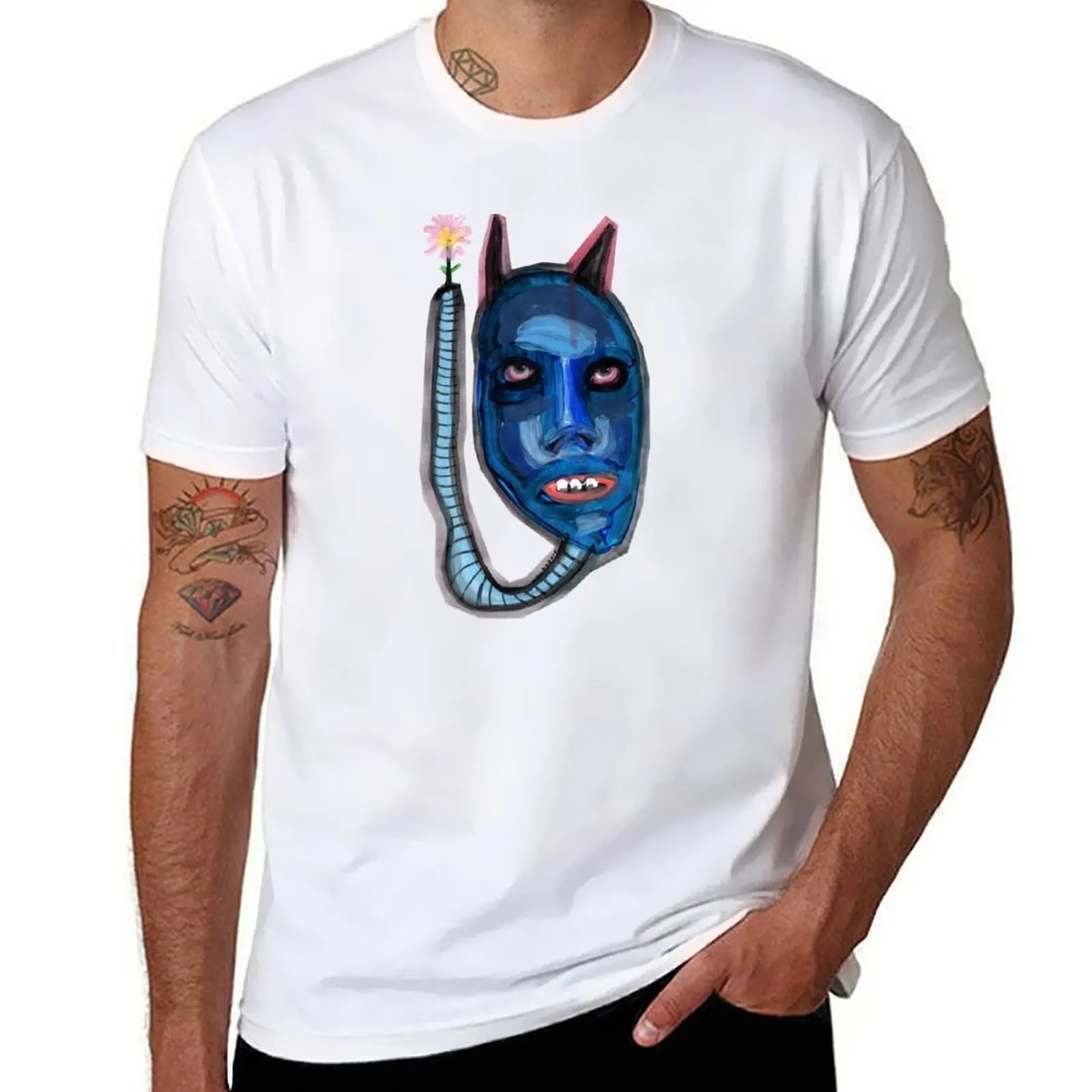

a blue worm holding a flower T-Shirt man t shirts cotton g man t shirts for men T-Shirt