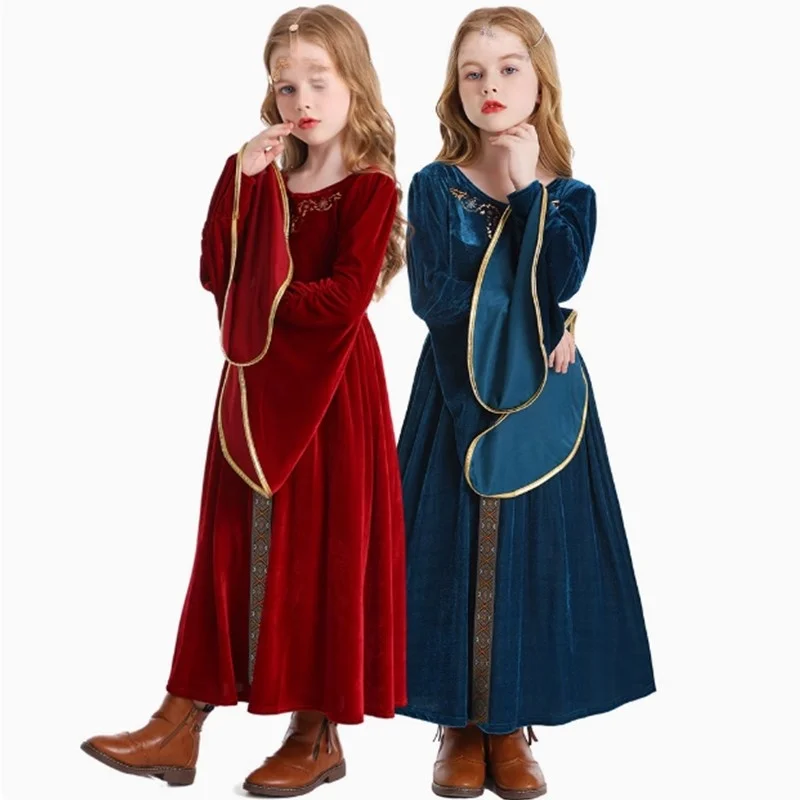Costume da regina mediorientale con sves svasati per loween genitore-figlio danza di corte vintage fibra di poliestere 00%