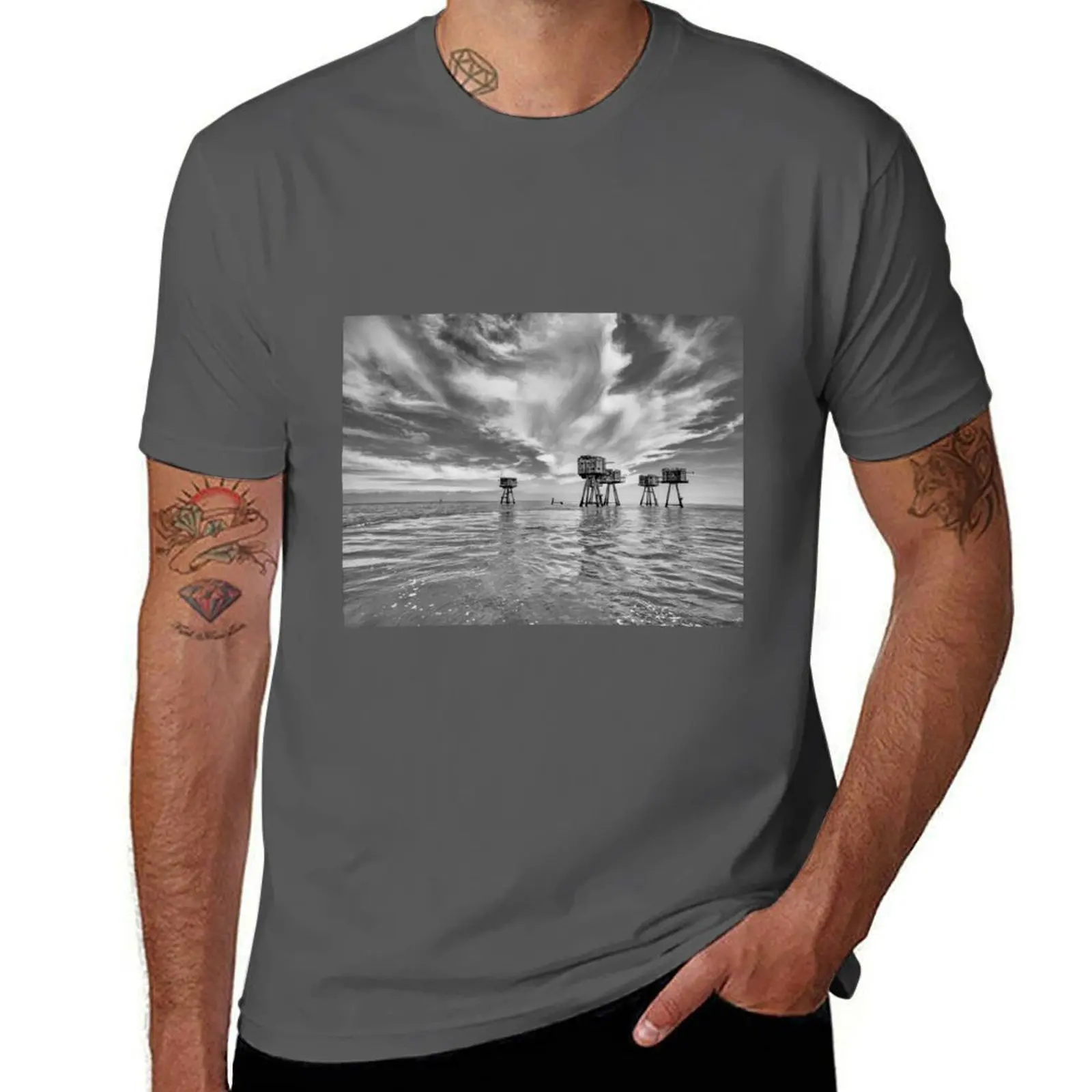 

Shivering Sands Maunsell Forts BW T-Shirt man t shirts for men t shirt for man T-Shirt