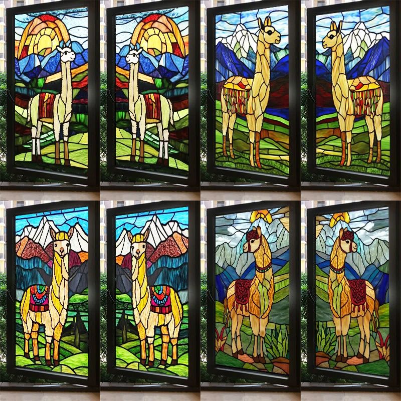 Tamaño personalizado Impresión 3d caballo vitral película para ventana pintura de Color Retro estático adhesivo opaco esmerilado puerta pegatina Hone Decor
