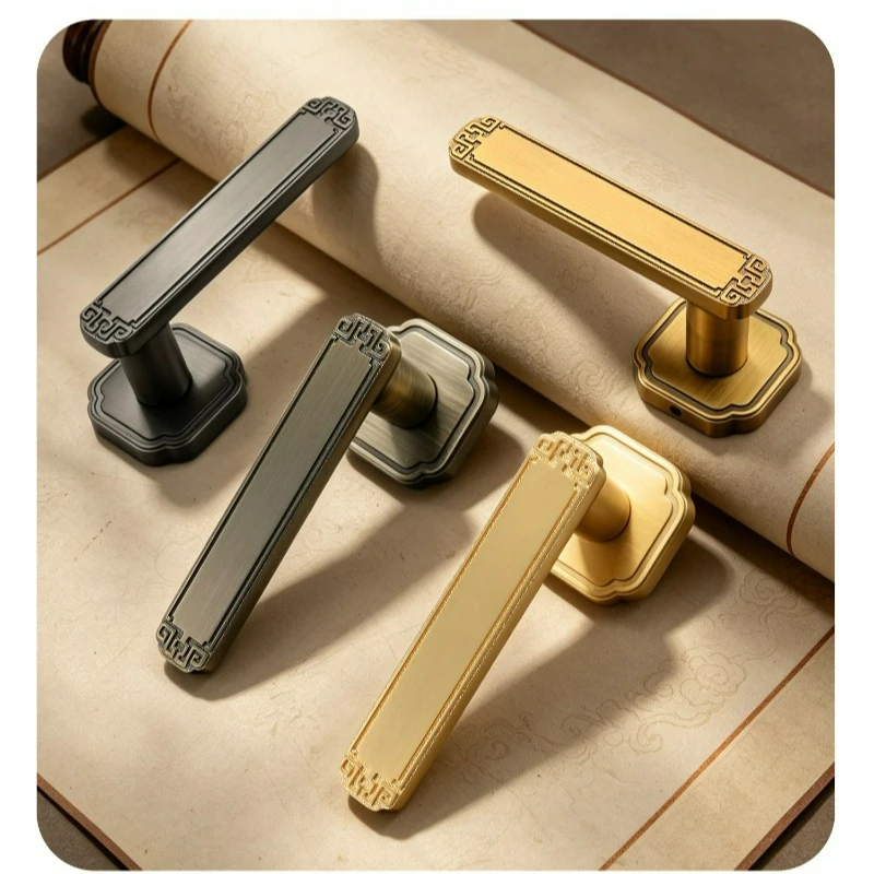 New Chinese Style Bedroom Door Lock Light Luxury Universal Household Silent/magnetic Split Handle Lock