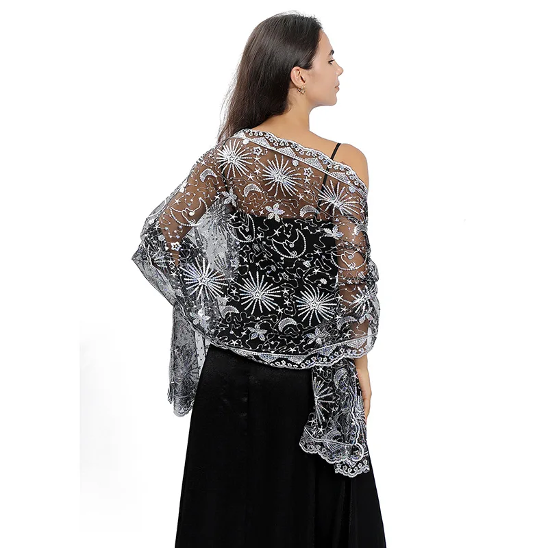 Vestido de noche de lentejuelas brillantes para mujer, chal elegante para novia y dama de honor, chales de boda, bufanda de decoración de fiesta,