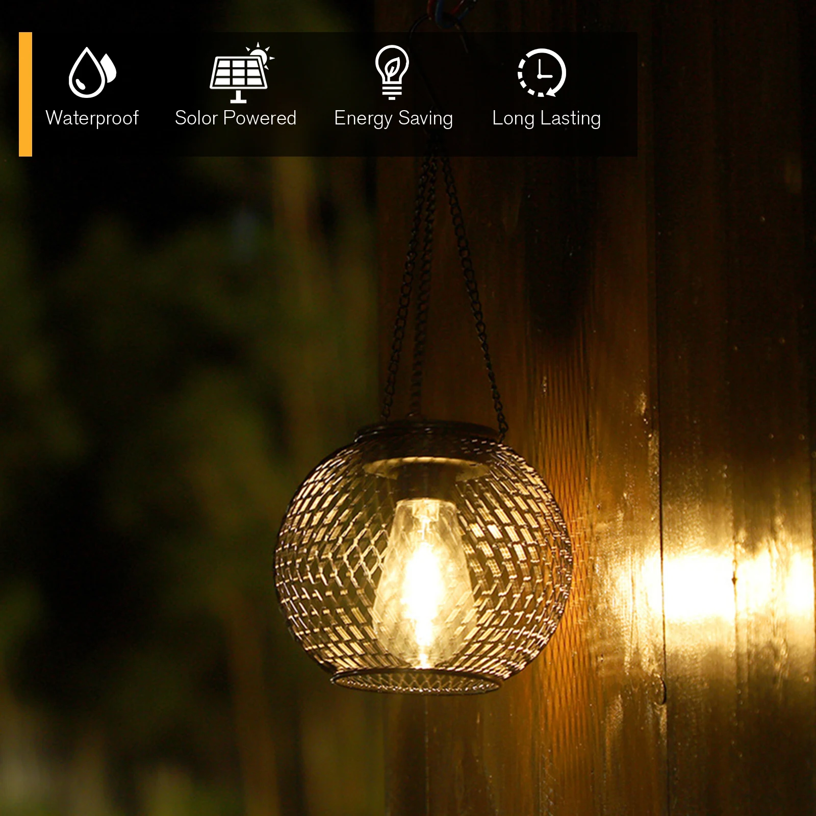 1/2 عبوة في الهواء الطلق تعمل بالطاقة الشمسية فانوس مقاوم للماء معدن مجوف قلادة ضوء دافئ مع سلسلة لساحة فناء الحديقة