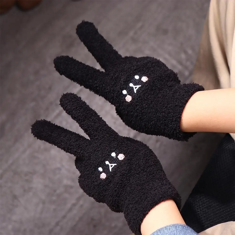 Guantes de punto con sonrisa de terciopelo para mujer, manoplas simples de dedo completo, guantes de lana para pantalla táctil, guantes femeninos