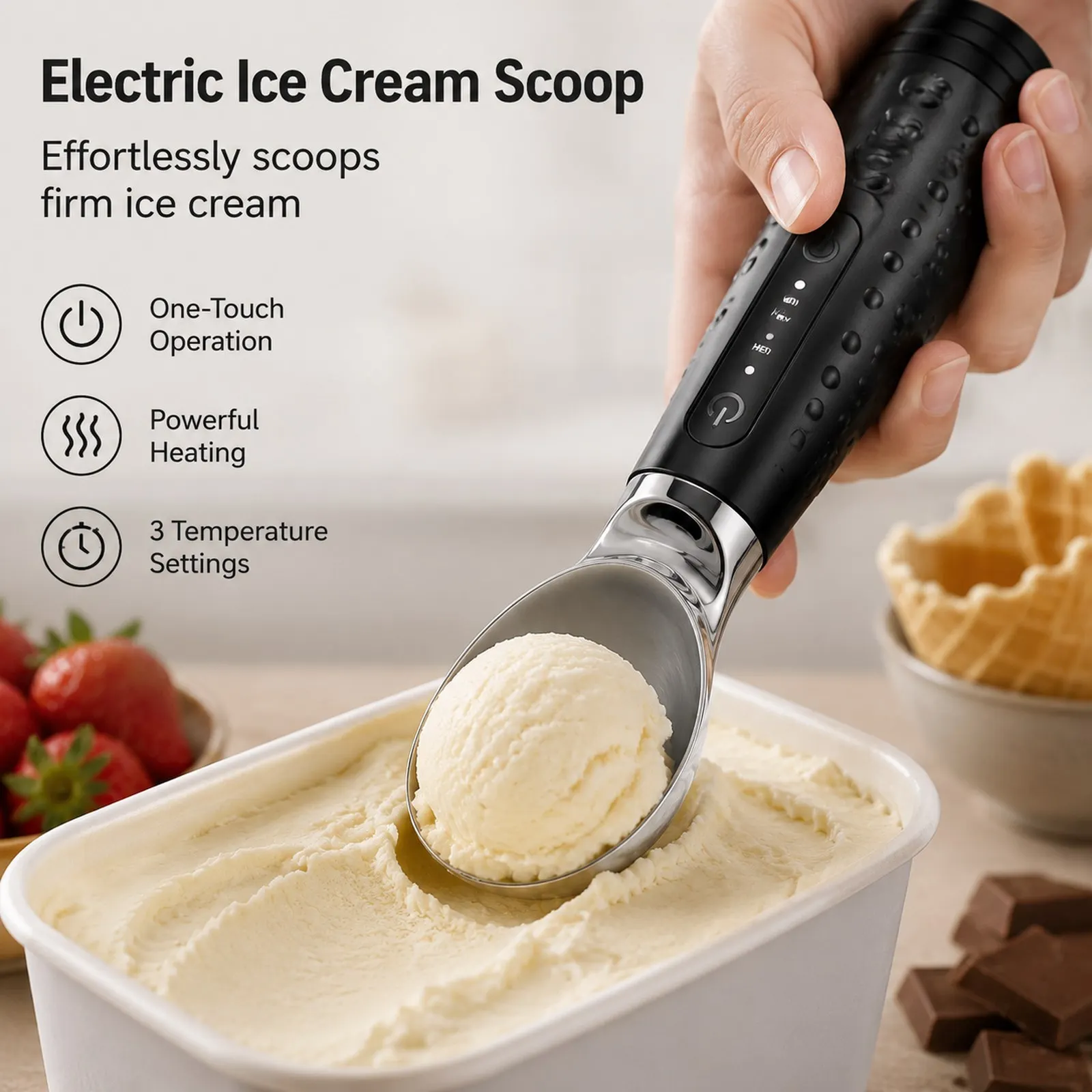 Heated Ice Cream Spoon Rechargeable Adjustable Temperature Ice Cream Scooper Kitchen Gadget for Ice Cream Ball Tool Dessert Shop
