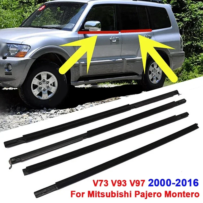 4PCS Car Window Glass Weatherstrip Side Door Outer Seal Moulding Trim for Mitsubishi Pajero Montero V73 V93 V97 2000-2016