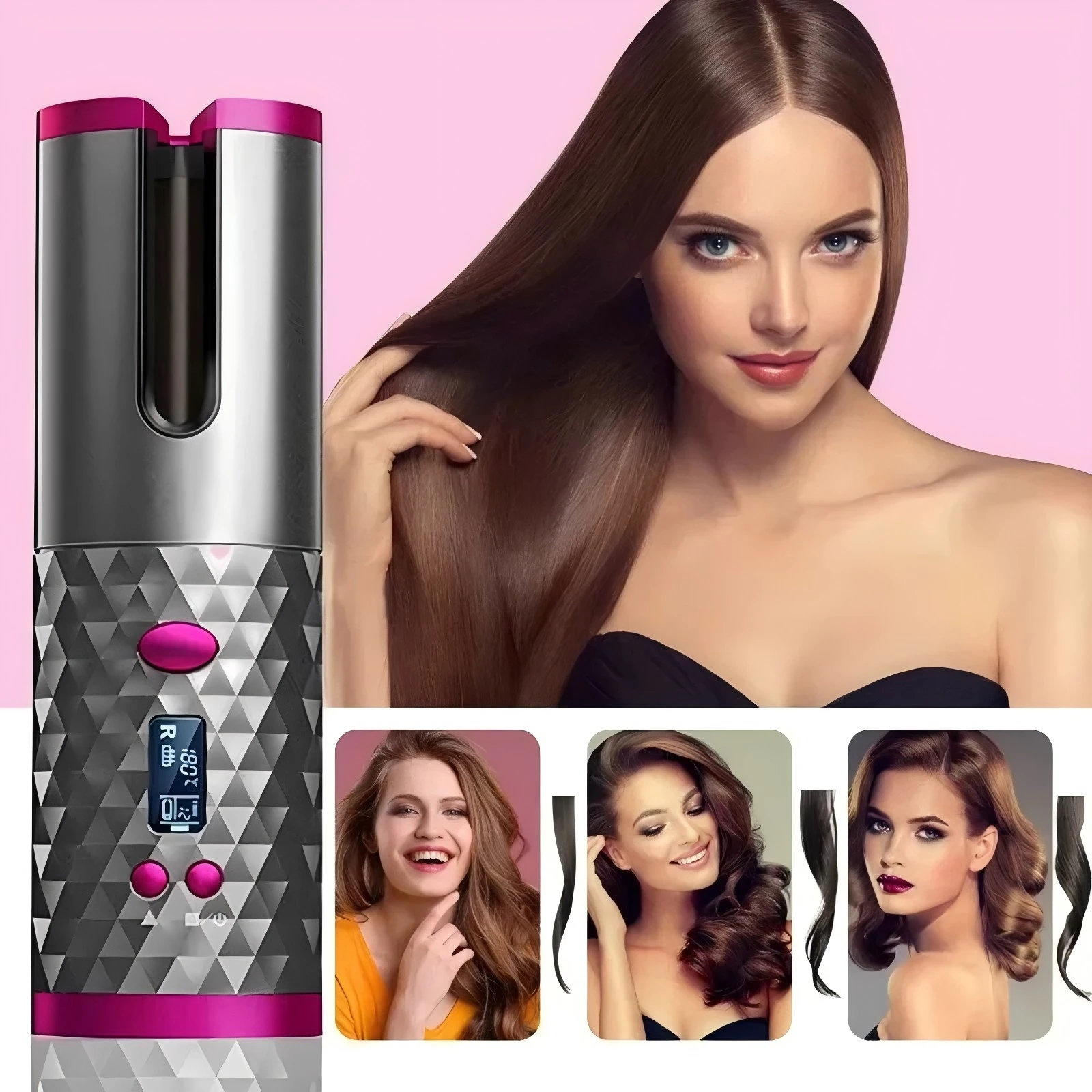 

USB Cordless Auto Curling Iron Rechargeable Curling Wand - Effortless Styling, Perfect Travel & Gift Hot Seller for Lazy Curls