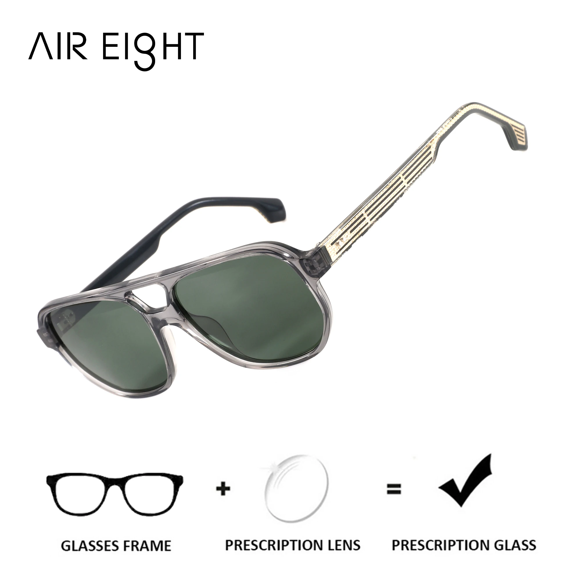 AIR EIGHT L Size Square Acetate For Men Prescription Sun Glasses Polarized UV400 Progressive Lenses Outdoor Eyeglasses