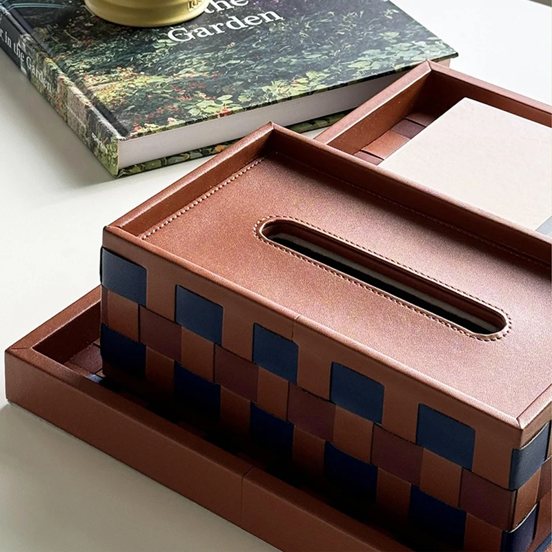 Luxury Tissue Boxes Checkerboard Grid Napkin Holder Modern Tissue Case Design Storage Boxes Table Decoration Home Accessories