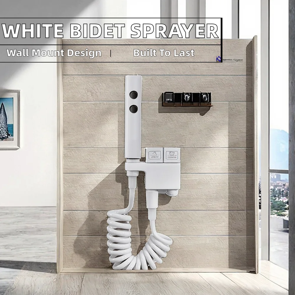 Toilet Cleaning Spray Gun,HONGDEC Modern White Brass Bidet Sprayer Wall-Mounted Handheld Spray Gun Set For Hotel Apartment Toile