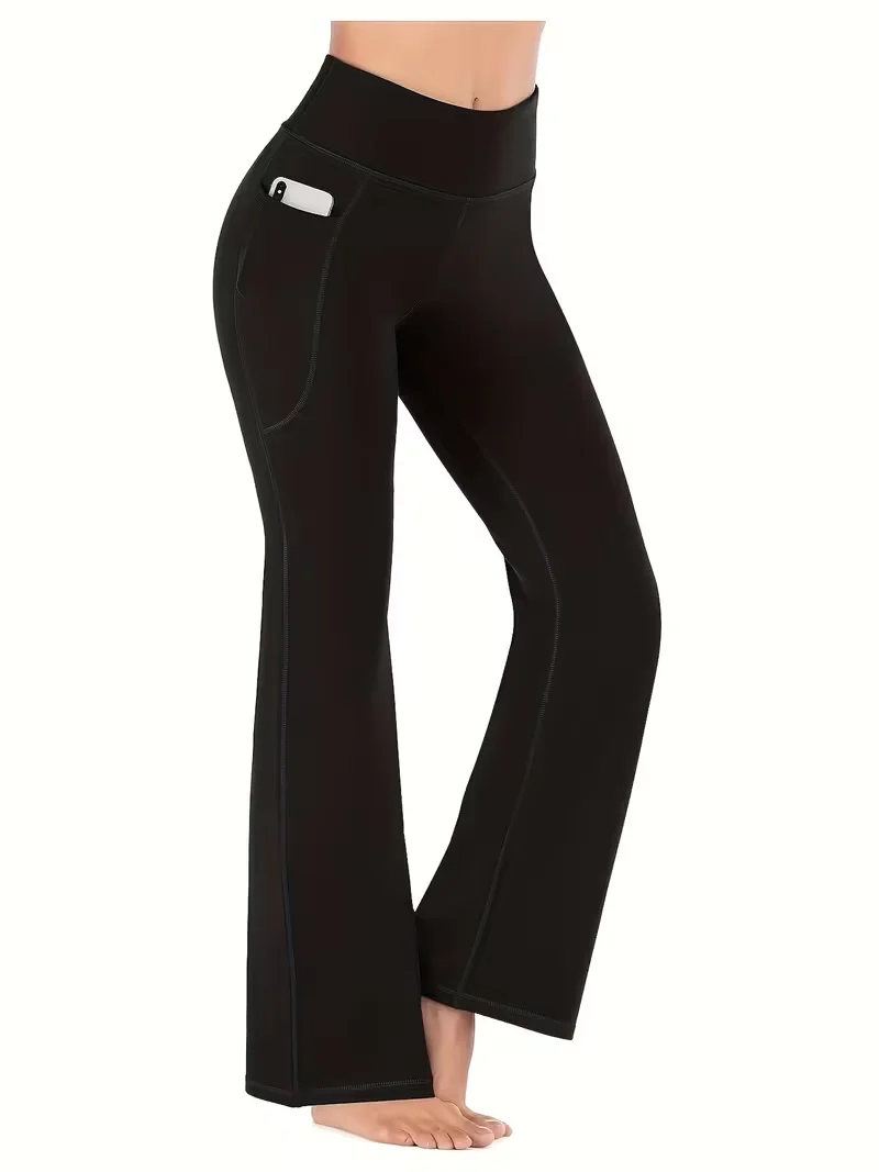Women's Flared Pants with Pockets, Flared Leg Yoga Pants, High-Waisted Fitness Casual Tummy Control Pants