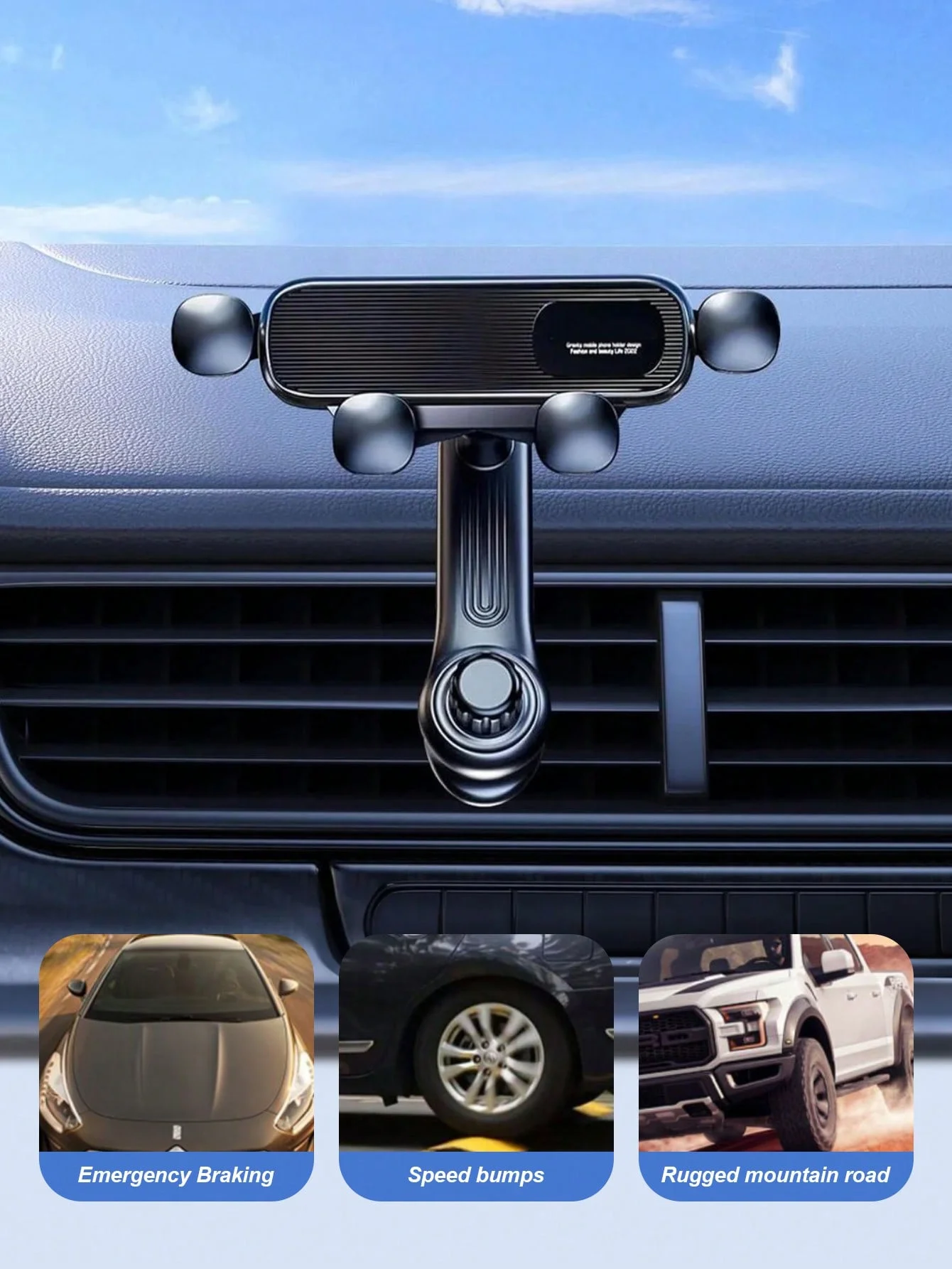 حامل هاتف السيارة الجديد لفتحات الهواء - مشبك مضاد للانزلاق مكون من 4 نقاط + مثبت شفرة المروحة، تصميم مدمج وغير حجب، إمالة