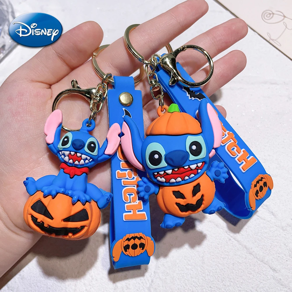 Disney Stitch Halloween Pumpkin Keychain Kawaii Stitch Backpack Car Key Chain Keyring Pendant Accessories Party DIY Decorations