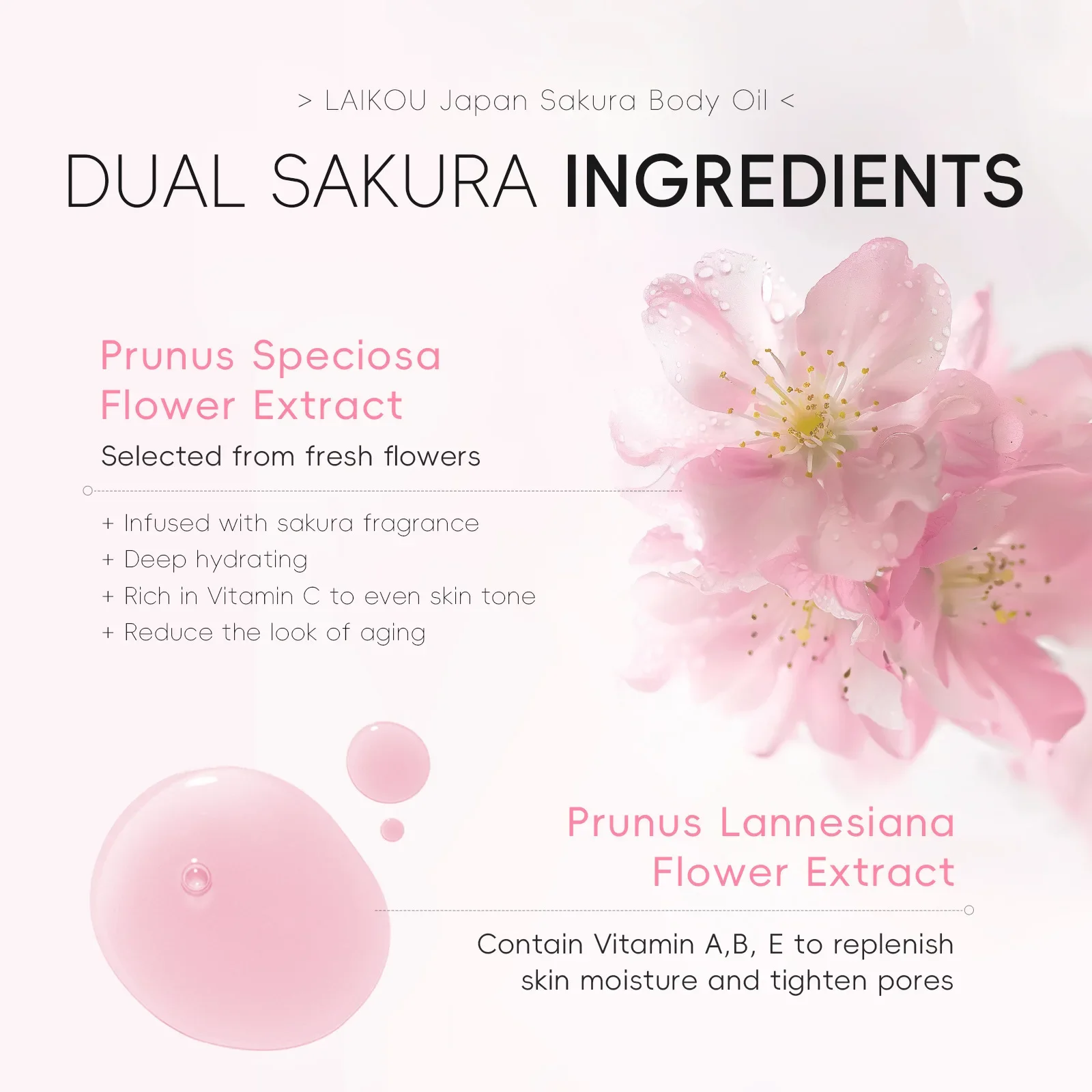 LAIKOU 50g Sakura Body Oil Moisturizing Essence Natural Plant Body Hydration Lotion Bath Fragrance Smooth Body Skin Care Serum