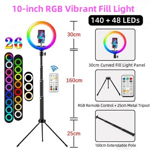 10 inch RGB Triple-Color Ring Light with Tripod Stand: Vanity Light for Selfies, Live Videos, Photography & Makeup Lighting